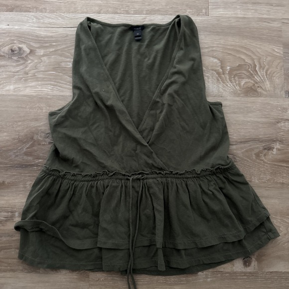 Tops - J Crew medium army‎ green sleeveless shirt faux wrap sleeveless deep v  safari